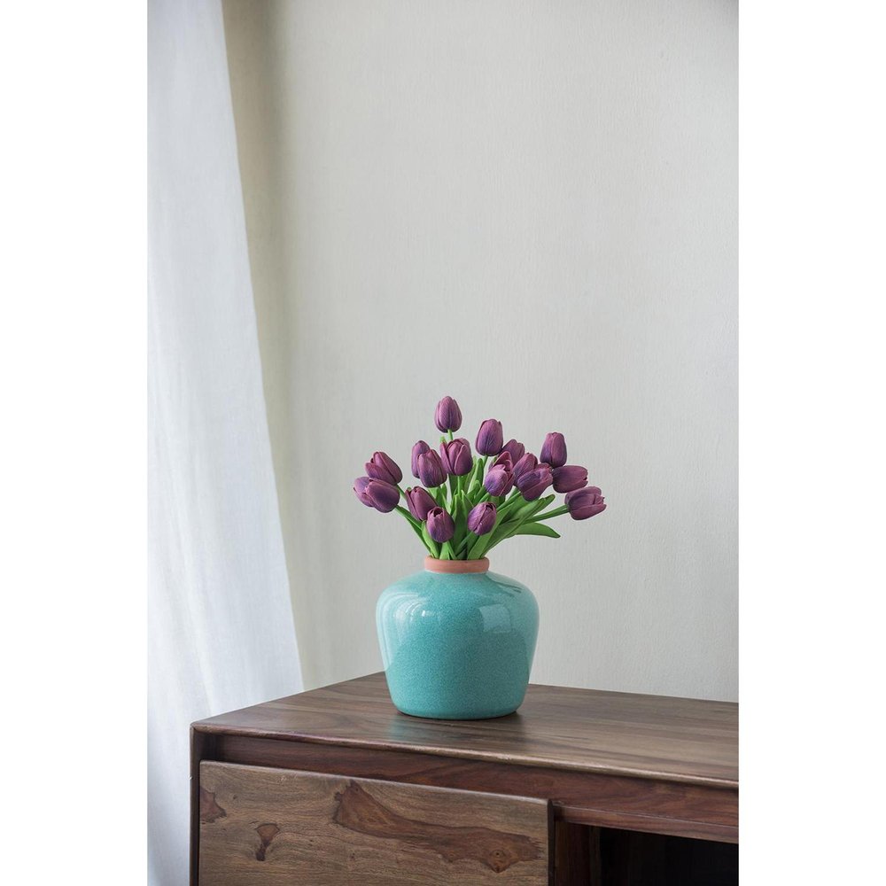 8" Brown Ceramic Round Table Vase