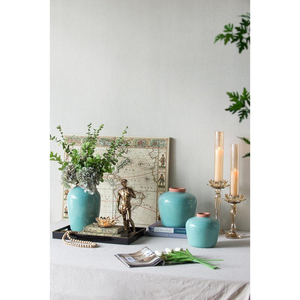 8" Brown Ceramic Round Table Vase