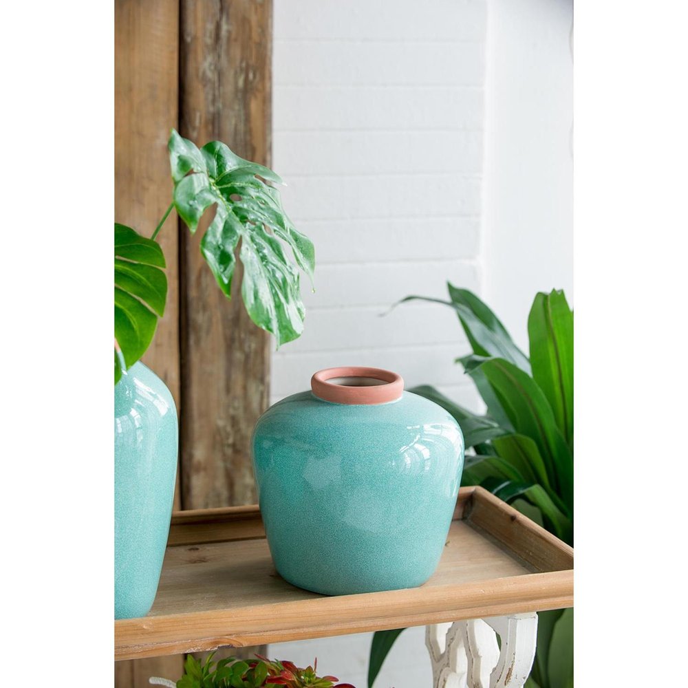 8" Brown Ceramic Round Table Vase