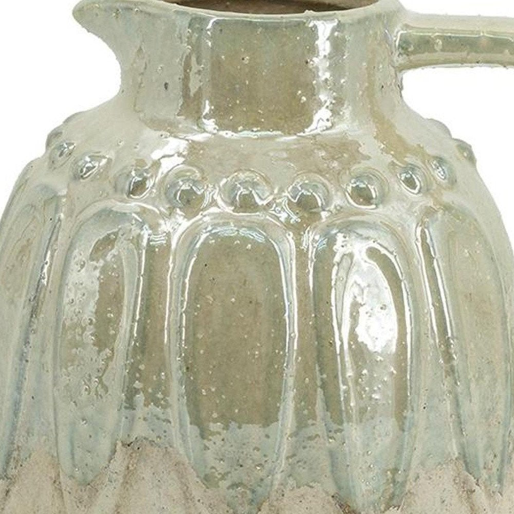 7" Sage And Ivory Ceramic Round Jug Vase