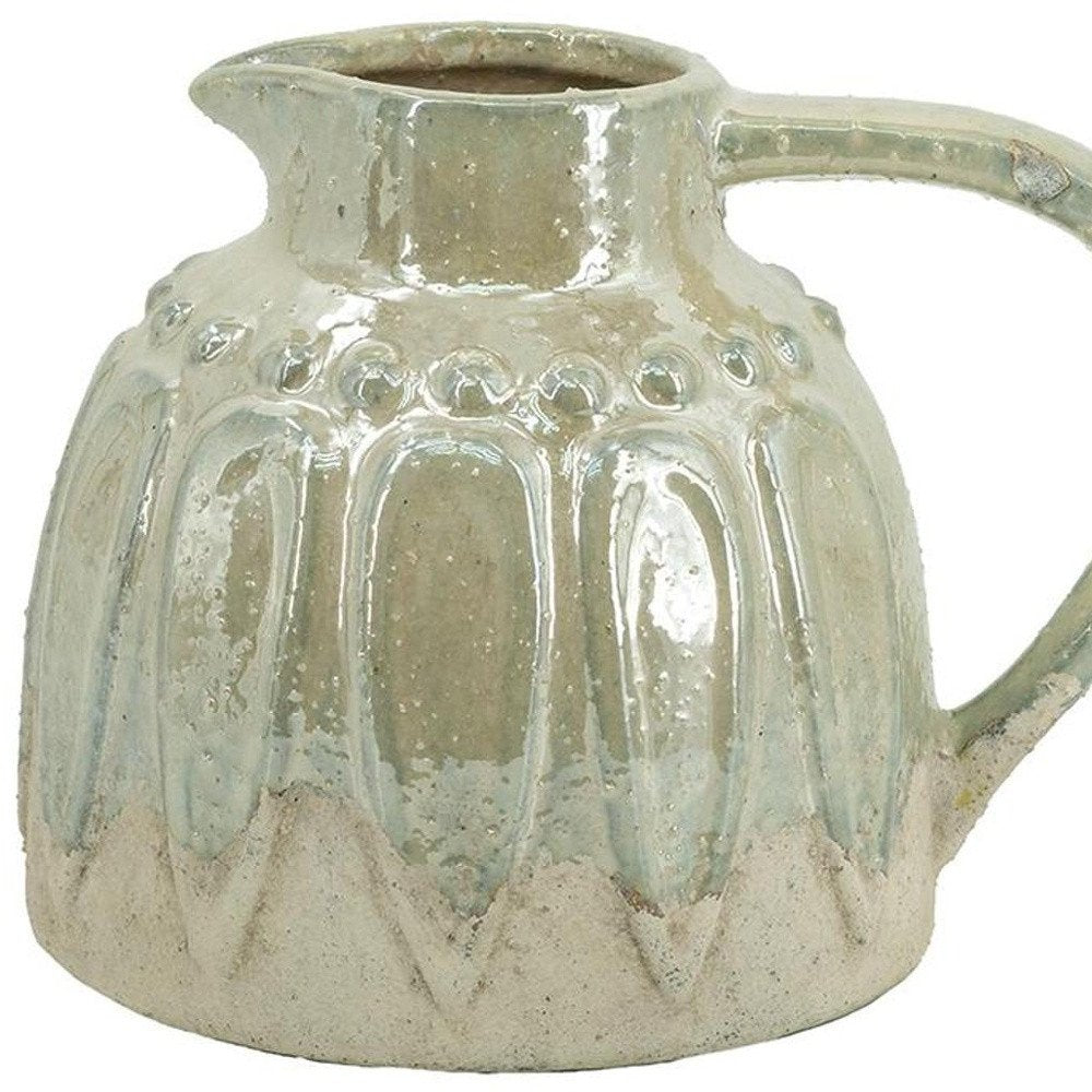 7" Sage And Ivory Ceramic Round Jug Vase
