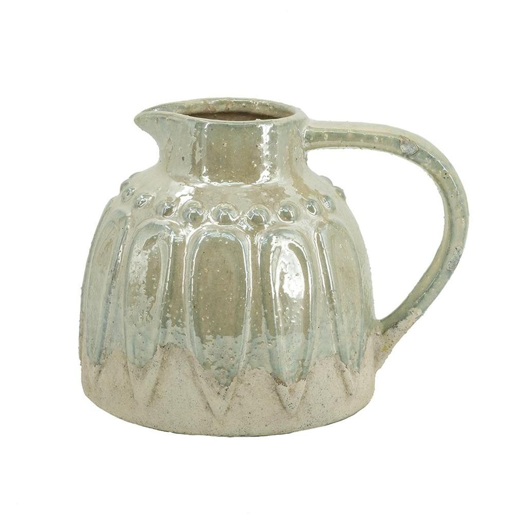 7" Sage And Ivory Ceramic Round Jug Vase