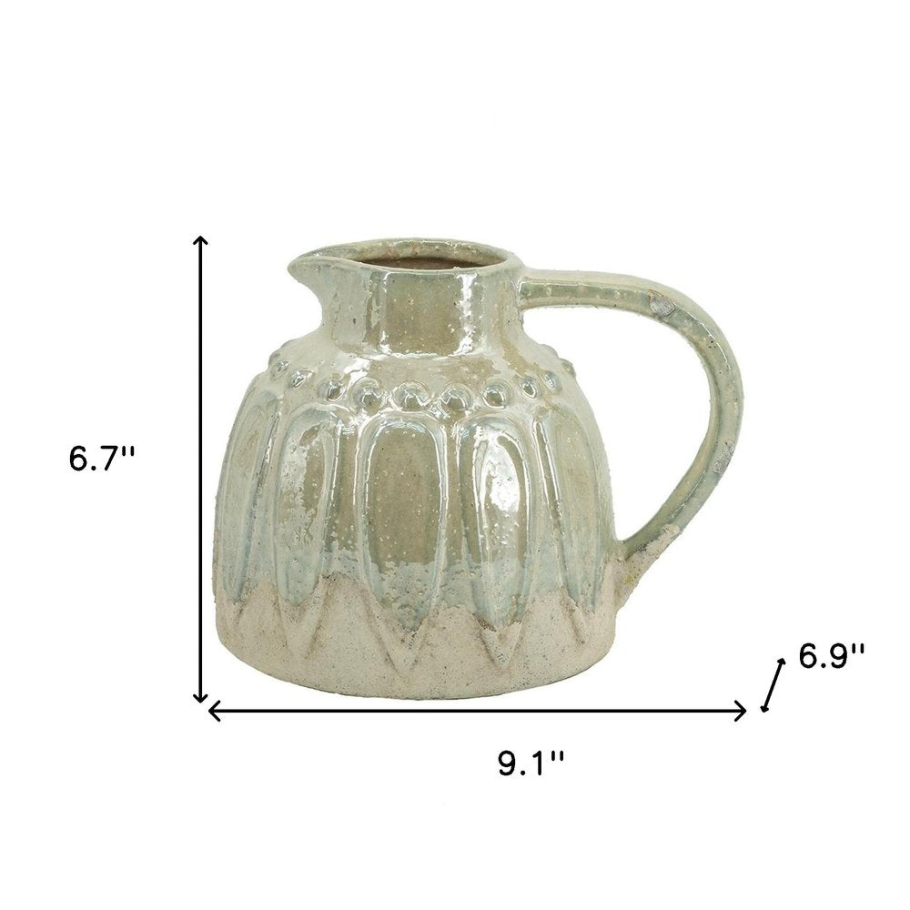7" Sage And Ivory Ceramic Round Jug Vase