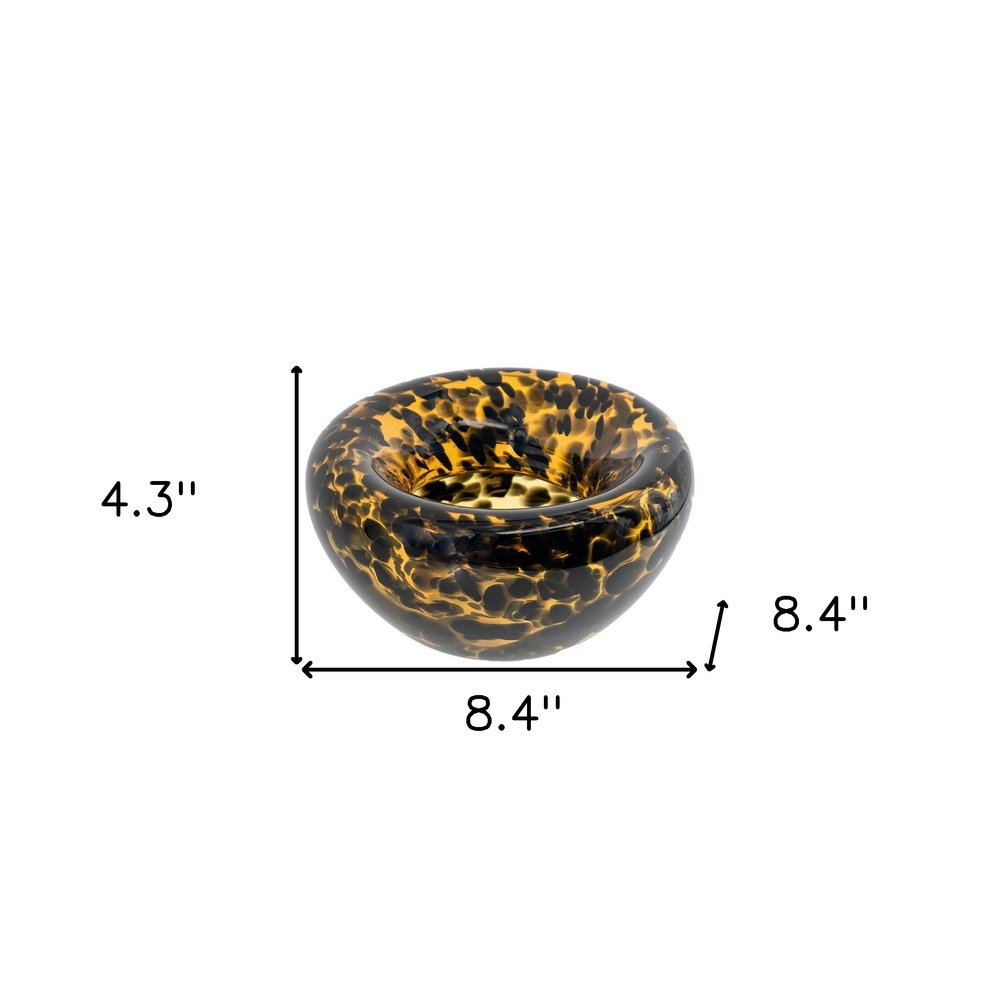 4" Beige Brown And Black Animal Print Glass Round Table Vase