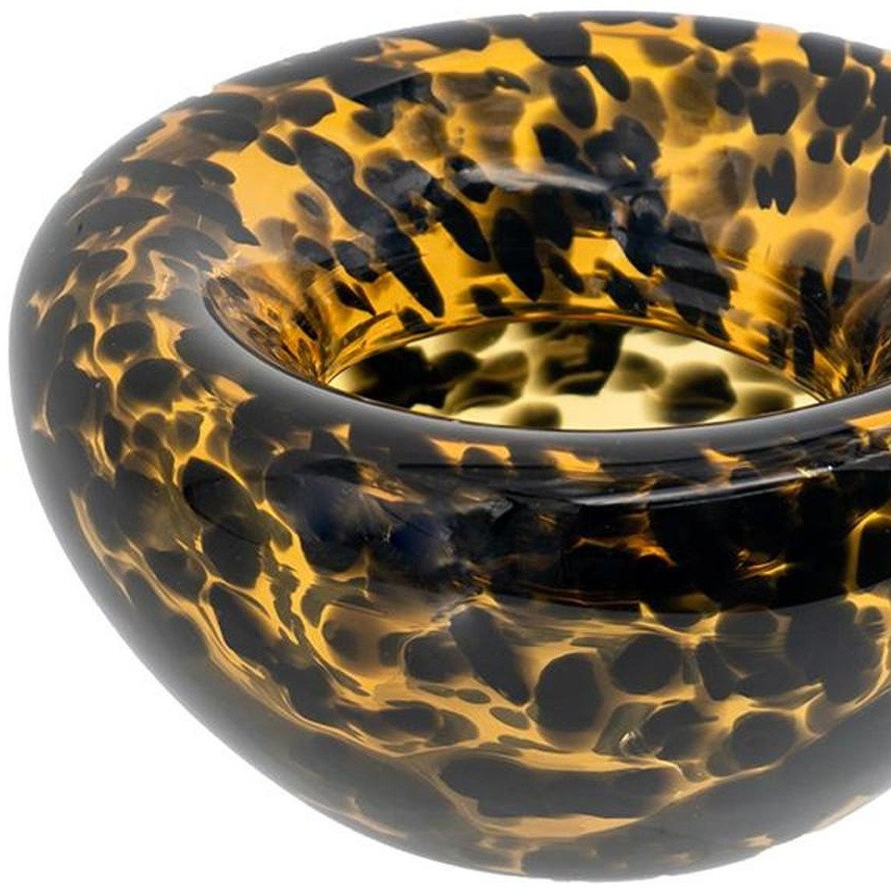 4" Beige Brown And Black Animal Print Glass Round Table Vase