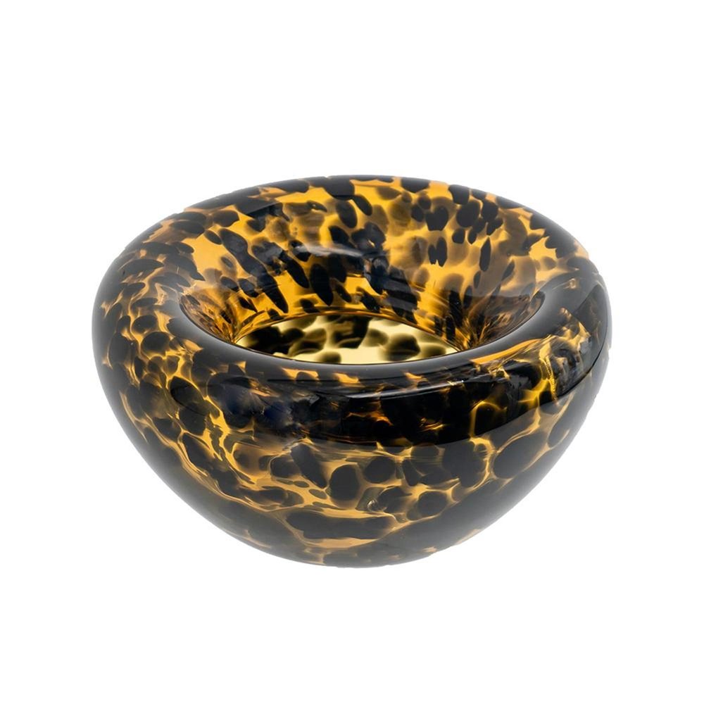 4" Beige Brown And Black Animal Print Glass Round Table Vase