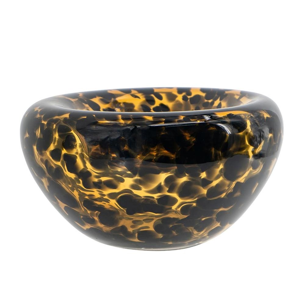 4" Beige Brown And Black Animal Print Glass Round Table Vase