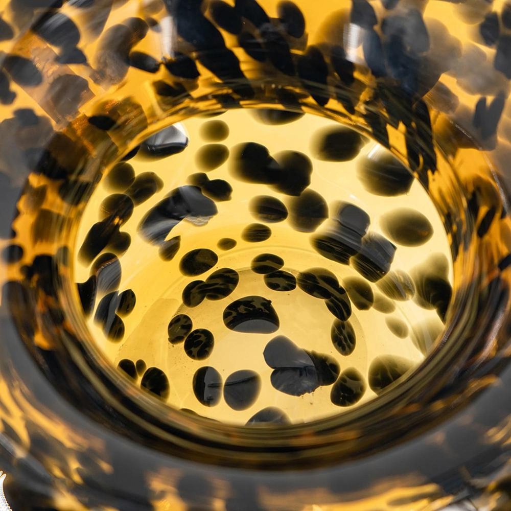 4" Beige Brown And Black Animal Print Glass Round Table Vase