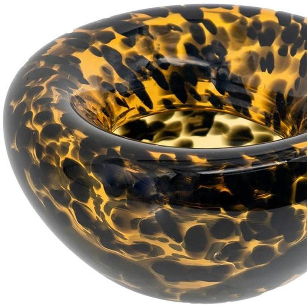 4" Beige Brown And Black Animal Print Glass Round Table Vase