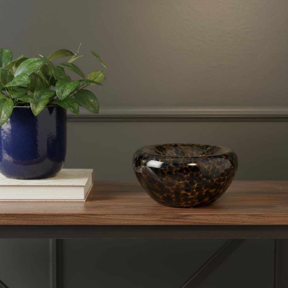 4" Beige Brown And Black Animal Print Glass Round Table Vase
