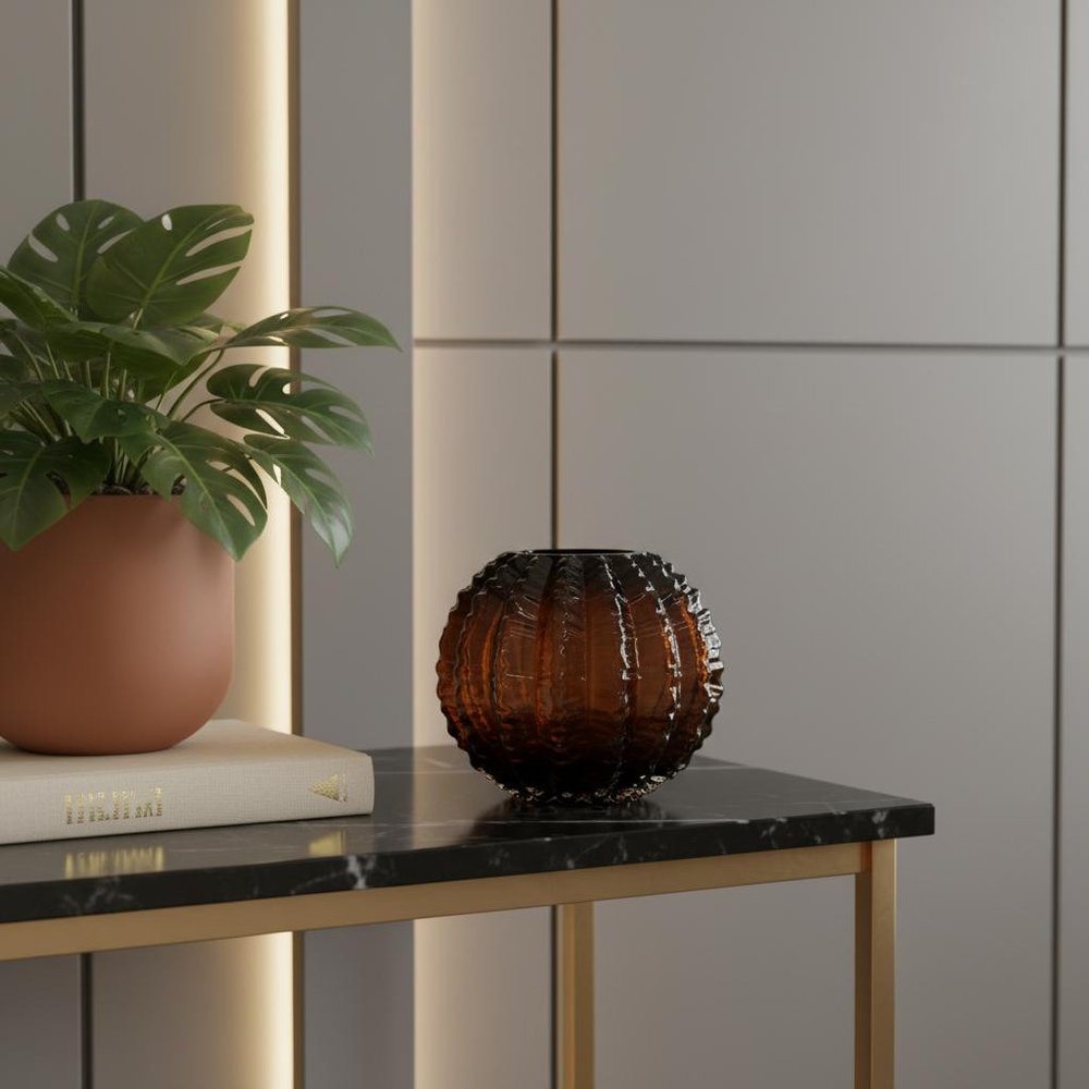 6" Burnt Umber Glass Round Table Vase