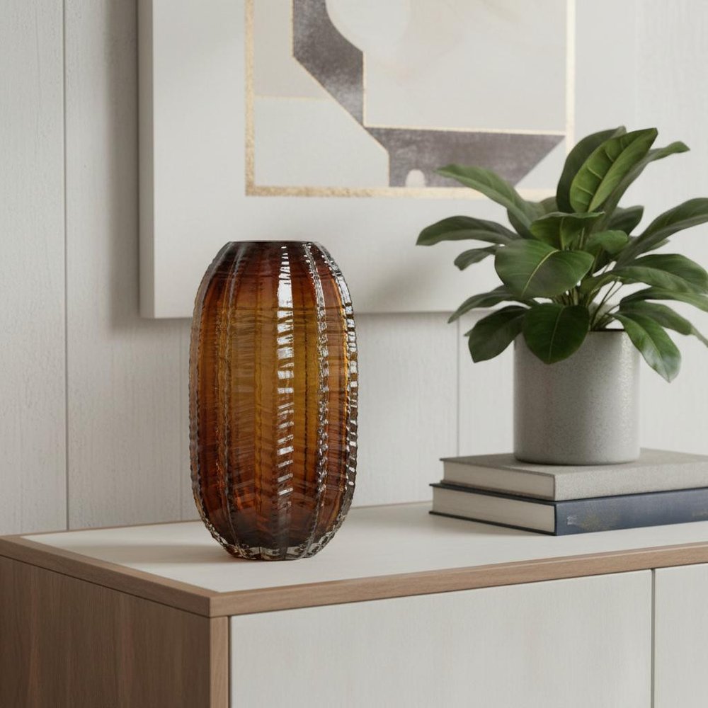 11" Burnt Umber Glass Round Table Vase