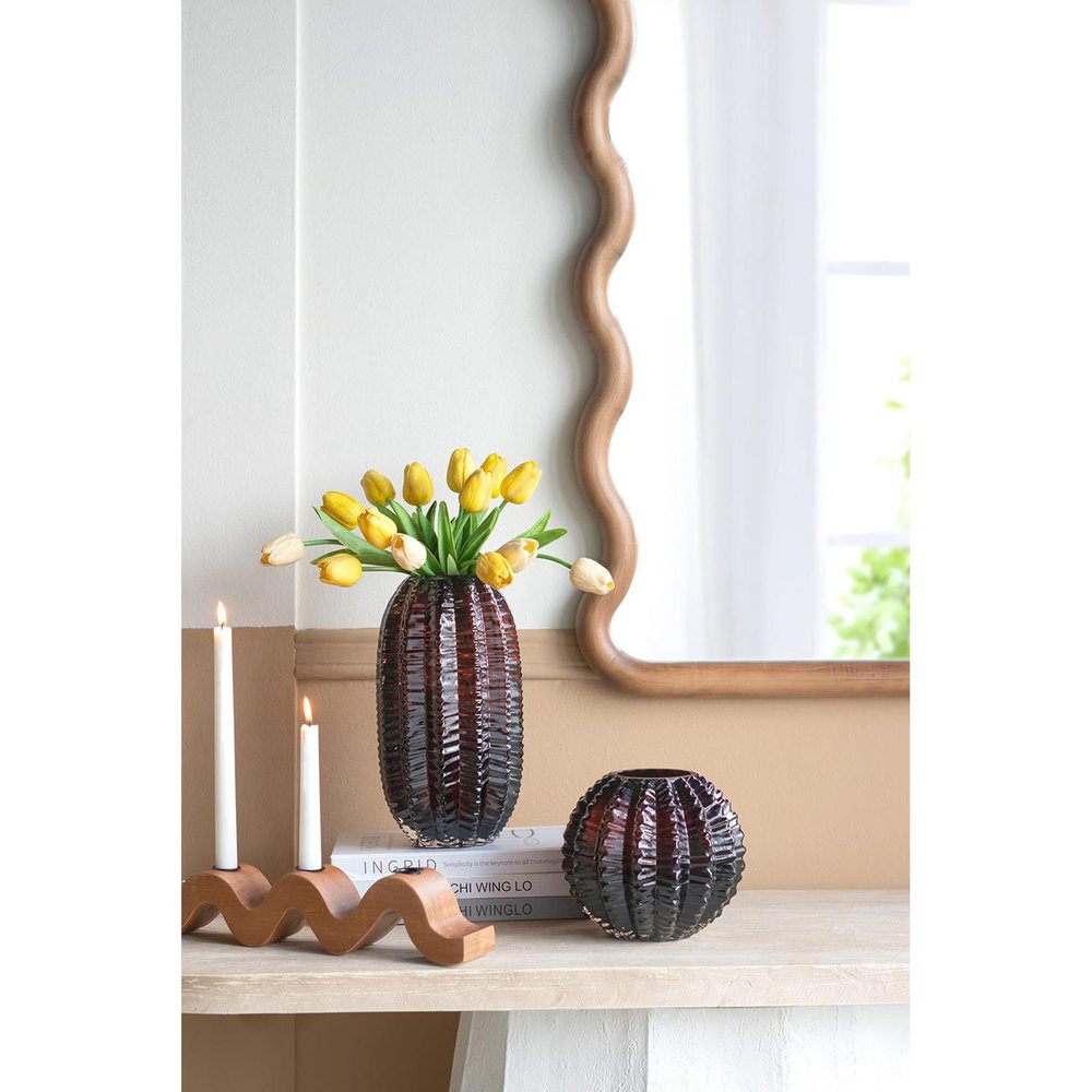 11" Burnt Umber Glass Round Table Vase