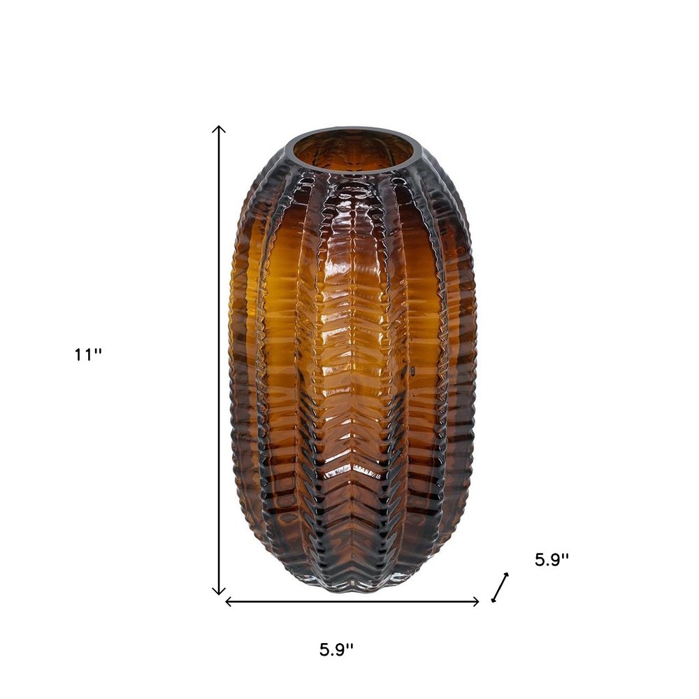 11" Burnt Umber Glass Round Table Vase