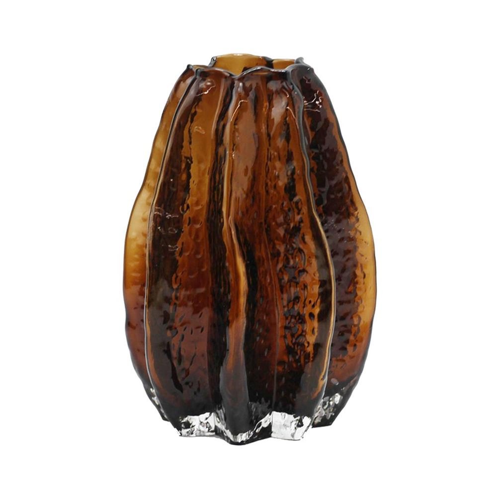 8" Burnt Umber Glass Wavy Table Vase