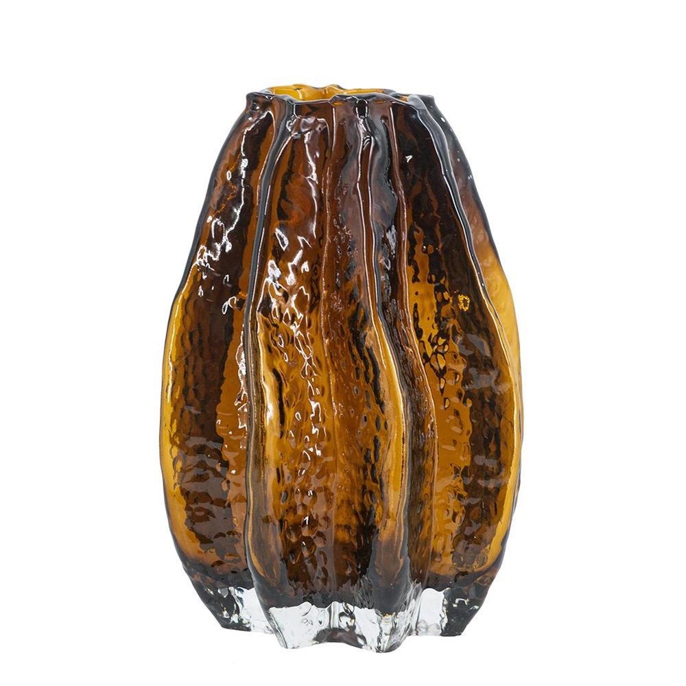 8" Burnt Umber Glass Wavy Table Vase