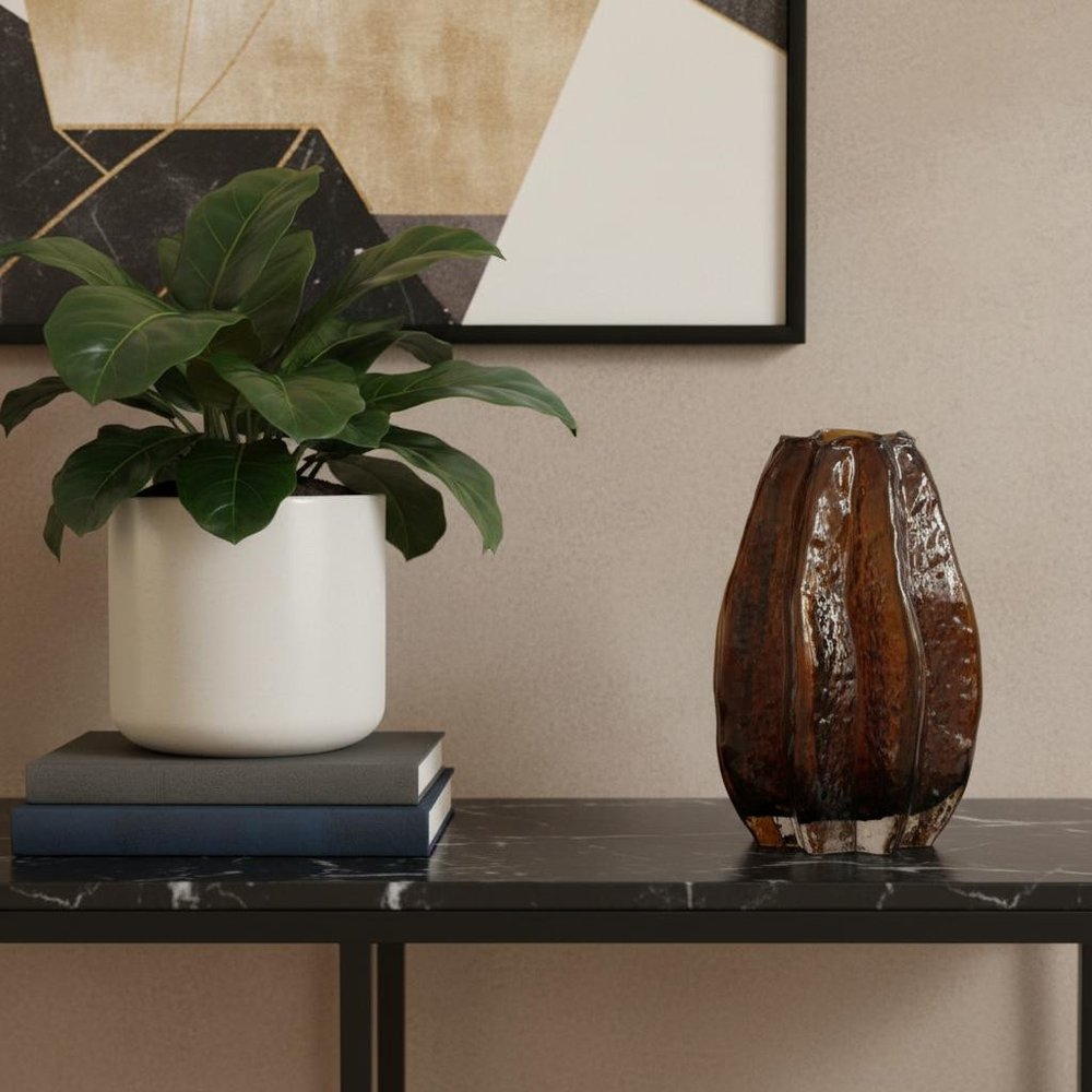 8" Burnt Umber Glass Wavy Table Vase