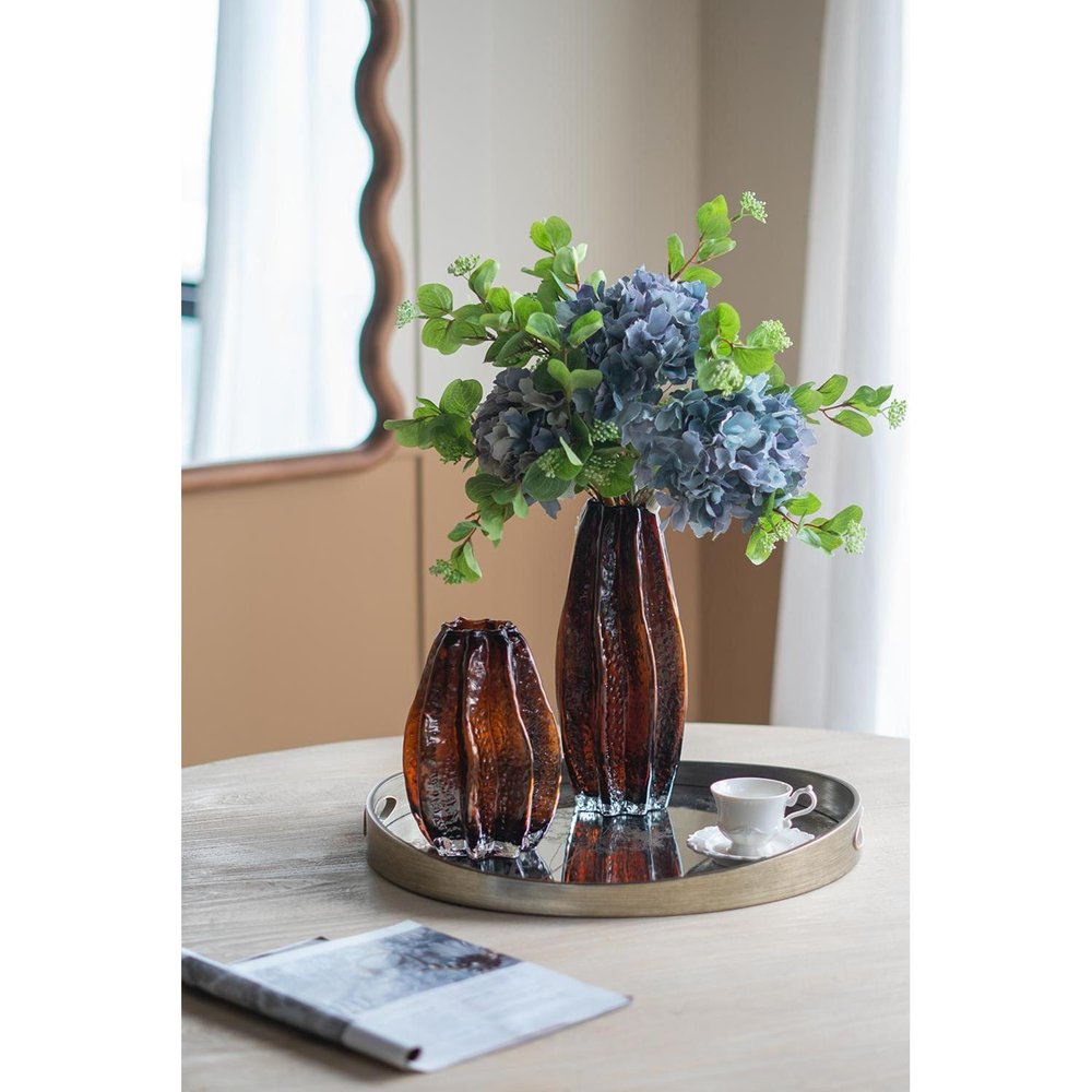 8" Burnt Umber Glass Wavy Table Vase