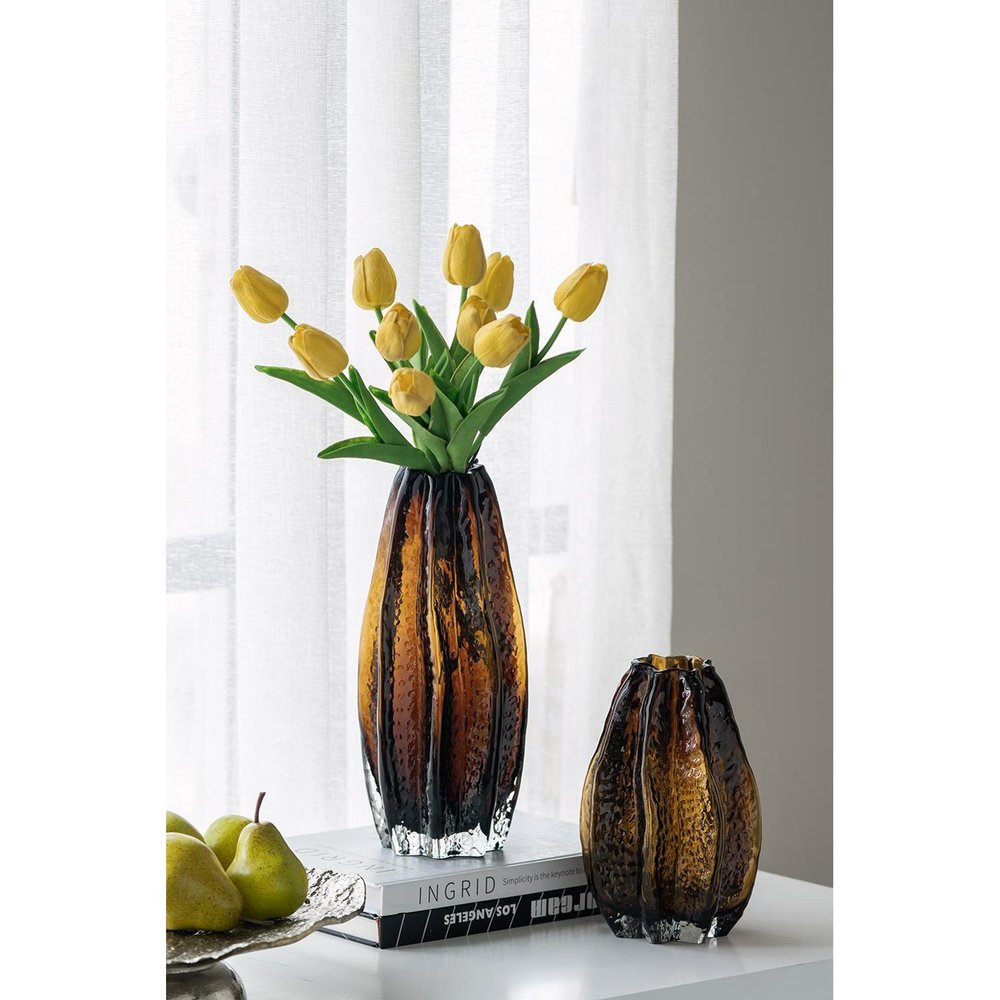 8" Burnt Umber Glass Wavy Table Vase