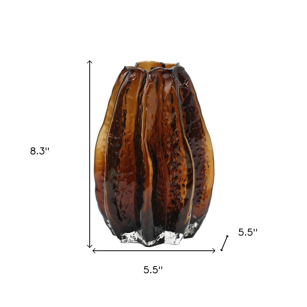 8" Burnt Umber Glass Wavy Table Vase