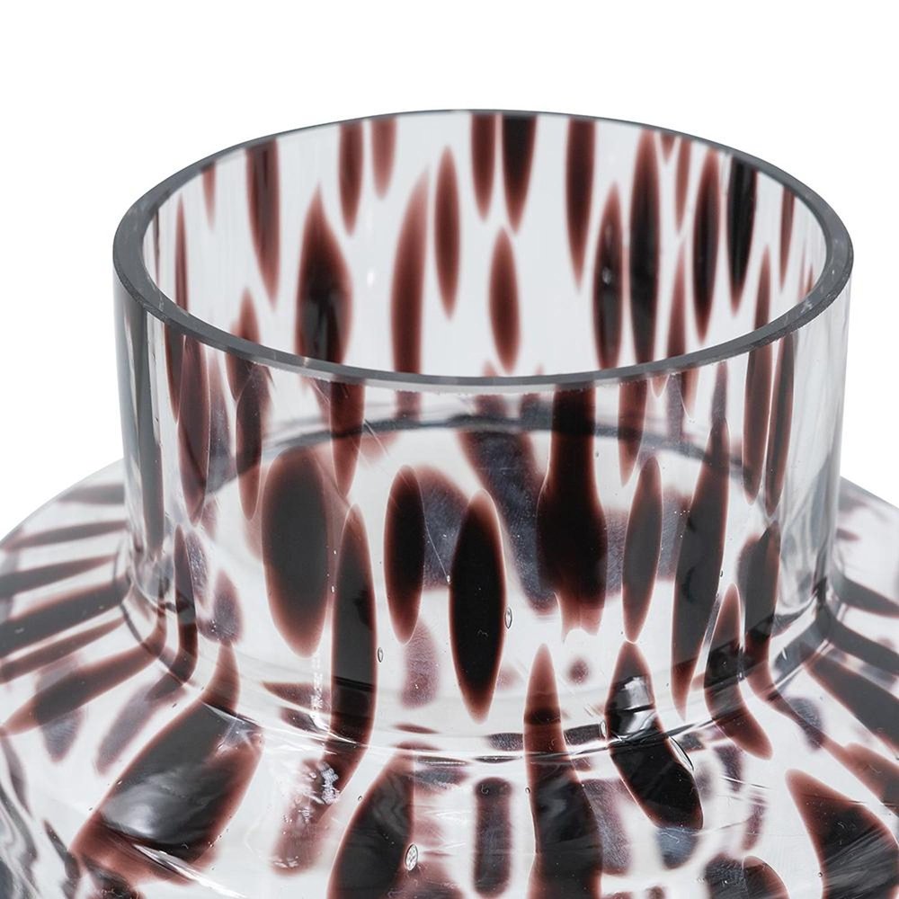 8" Clear Burgundy And Black Abstract Glass Cylinder Table Vase