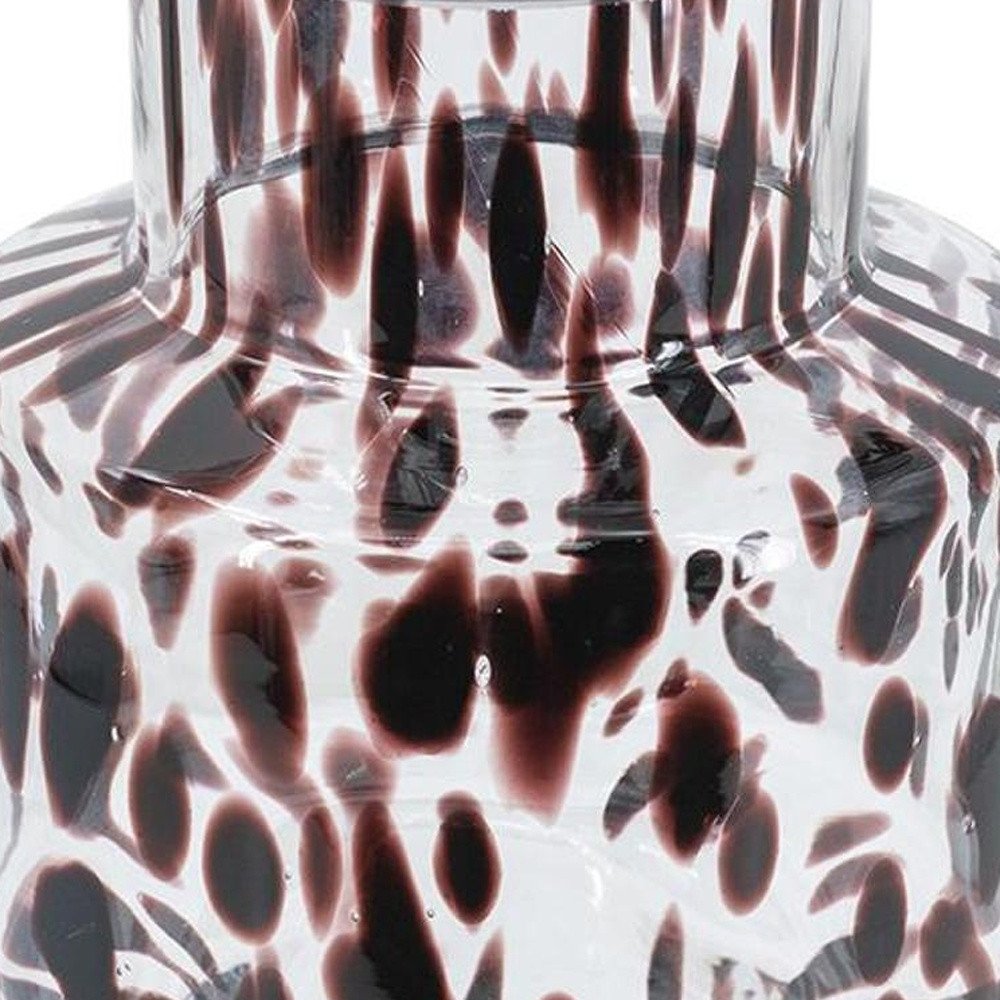 8" Clear Burgundy And Black Abstract Glass Cylinder Table Vase