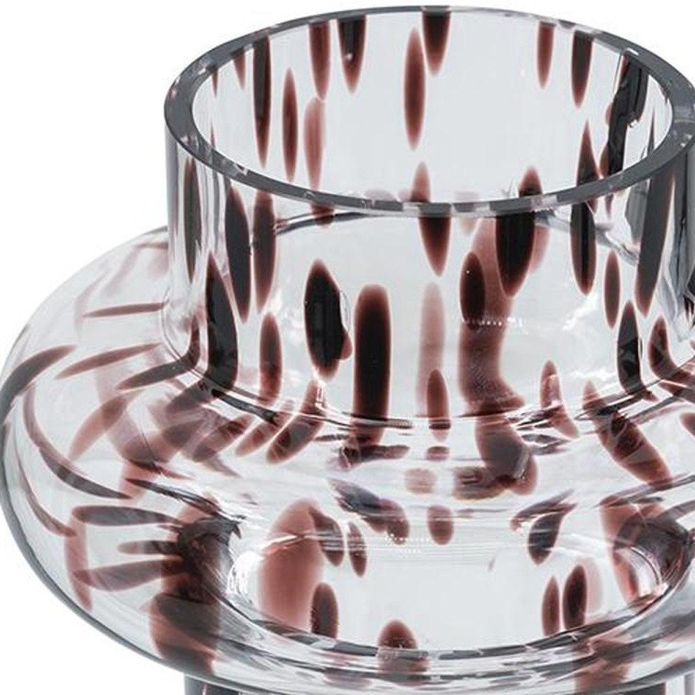 8" Clear Burgundy And Black Abstract Glass Cylinder Table Vase