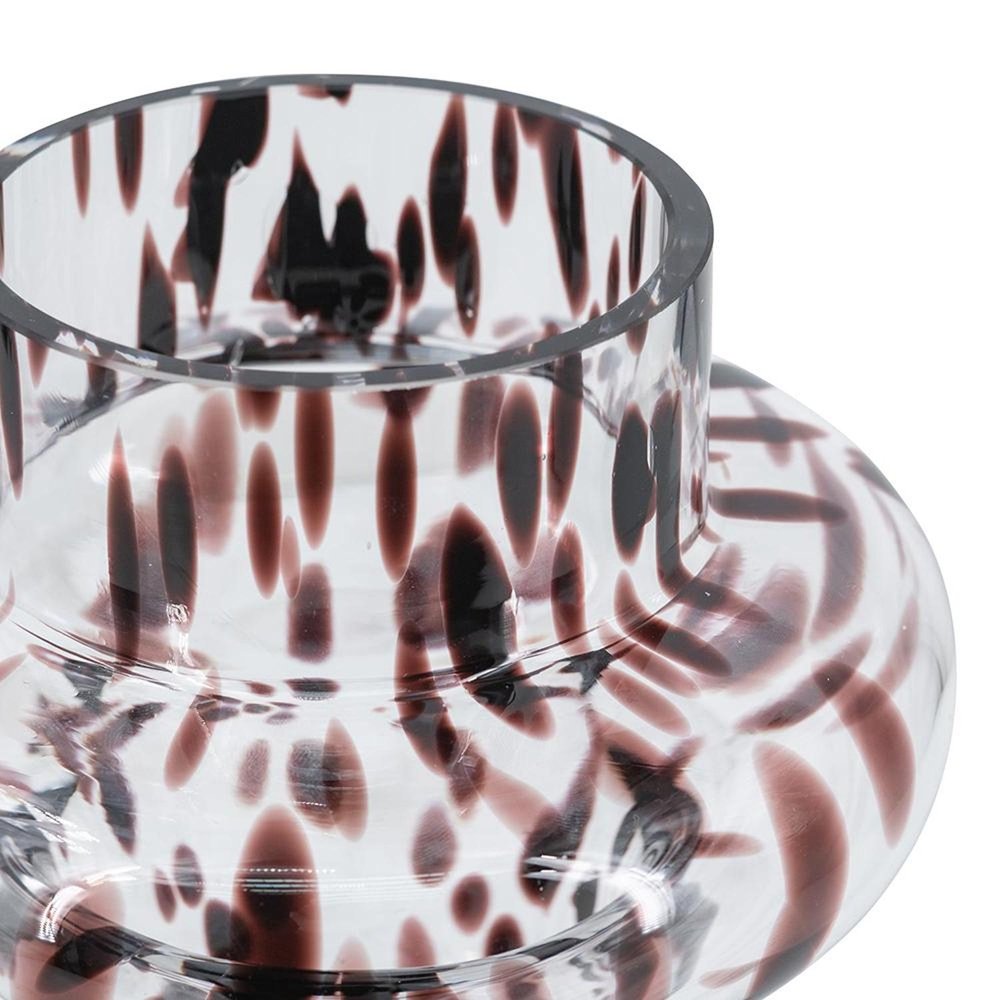 8" Clear Burgundy And Black Abstract Glass Cylinder Table Vase