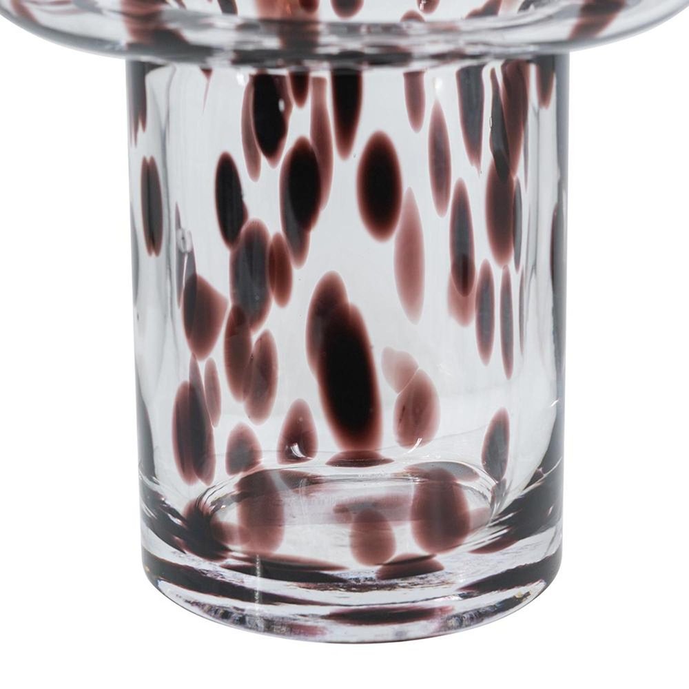 8" Clear Burgundy And Black Abstract Glass Cylinder Table Vase