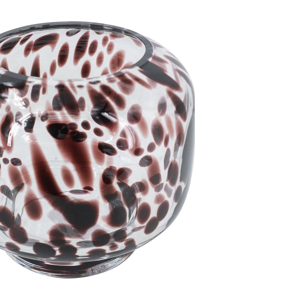 6" Clear Burgundy And Black Abstract Glass Round Table Vase