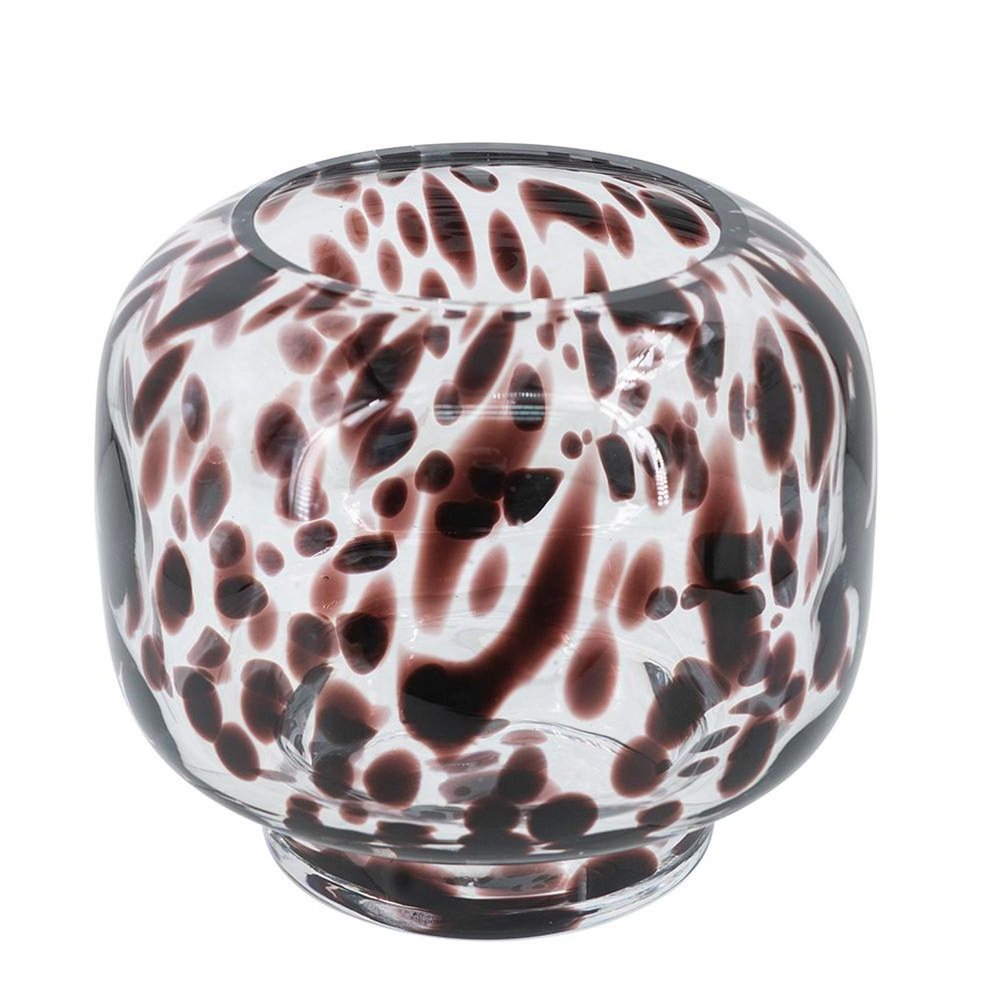 6" Clear Burgundy And Black Abstract Glass Round Table Vase