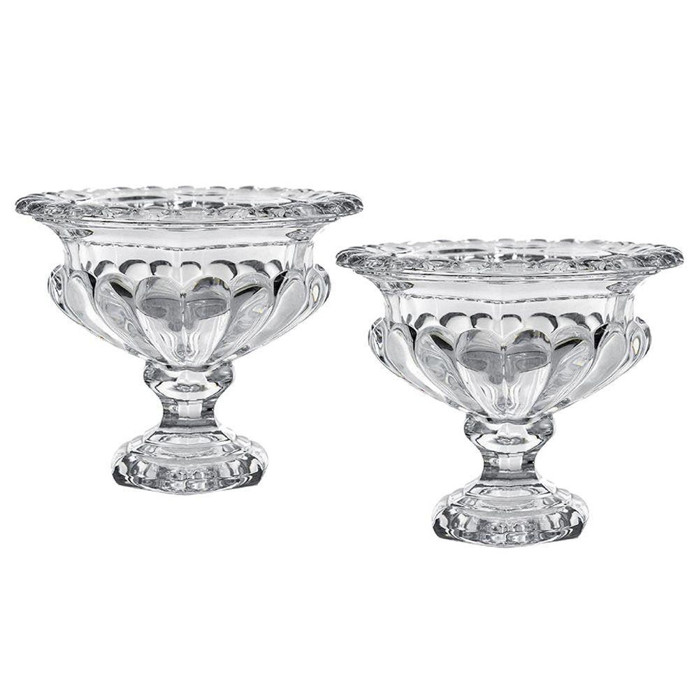 Set of Two Clear Glass Round Table Vases