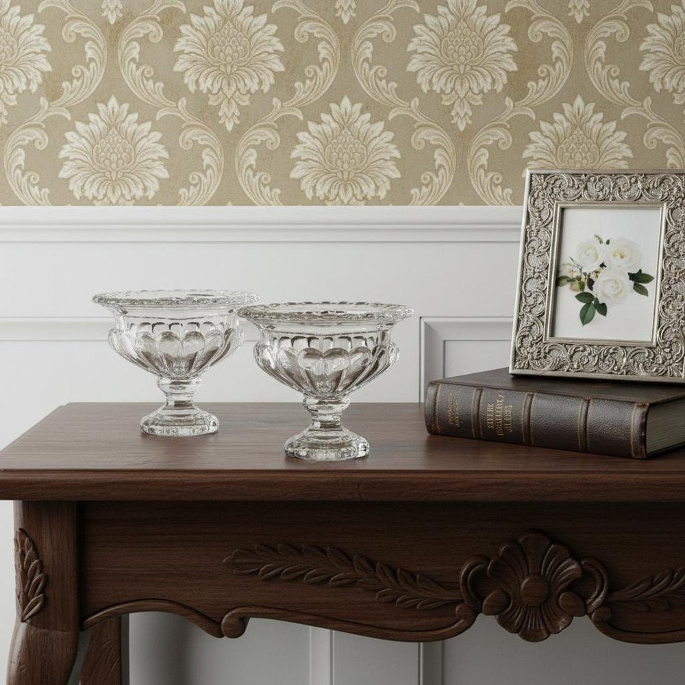 Set of Two Clear Glass Round Table Vases