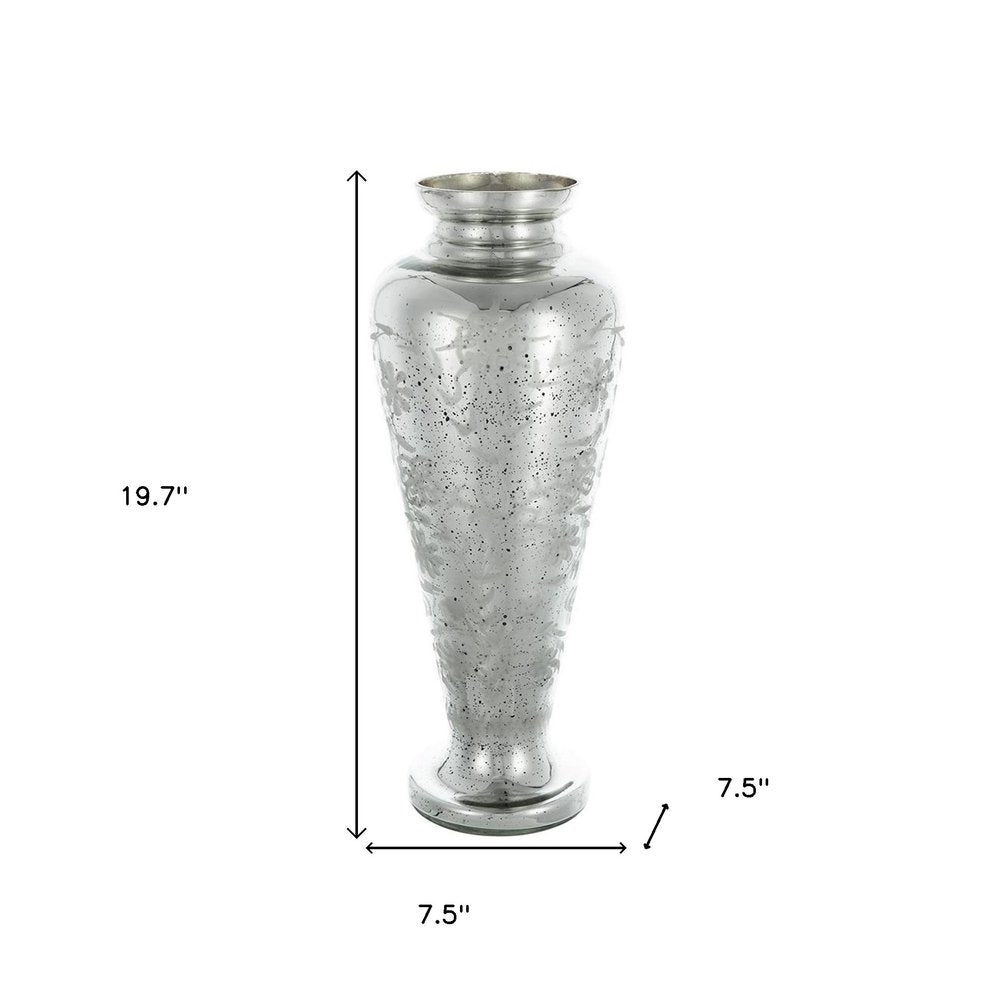 20" Silver Floral Glass Round Table Vase