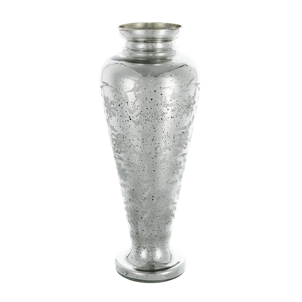 20" Silver Floral Glass Round Table Vase