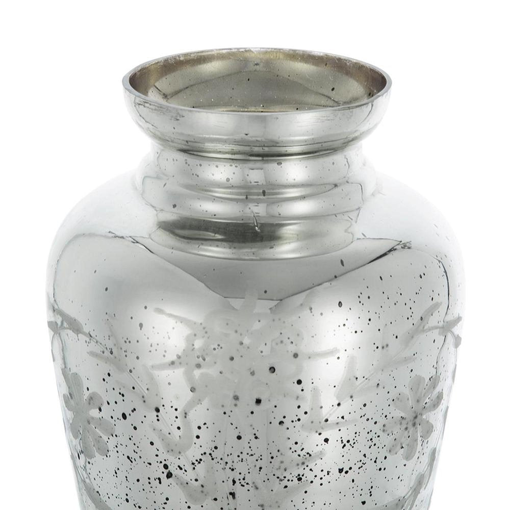 20" Silver Floral Glass Round Table Vase