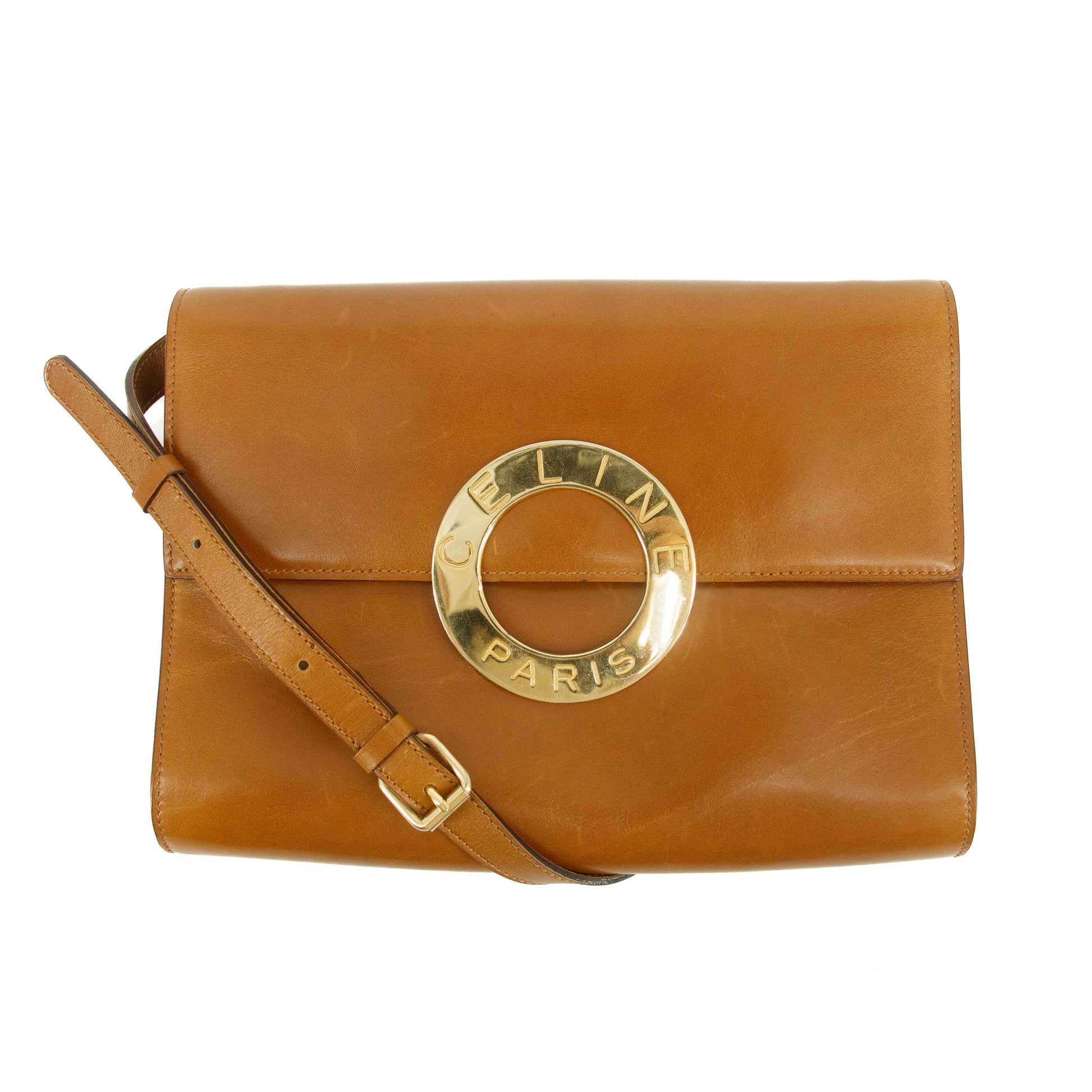 Celine Circle Logo Brown Leather 2 Way Clutch  #5749