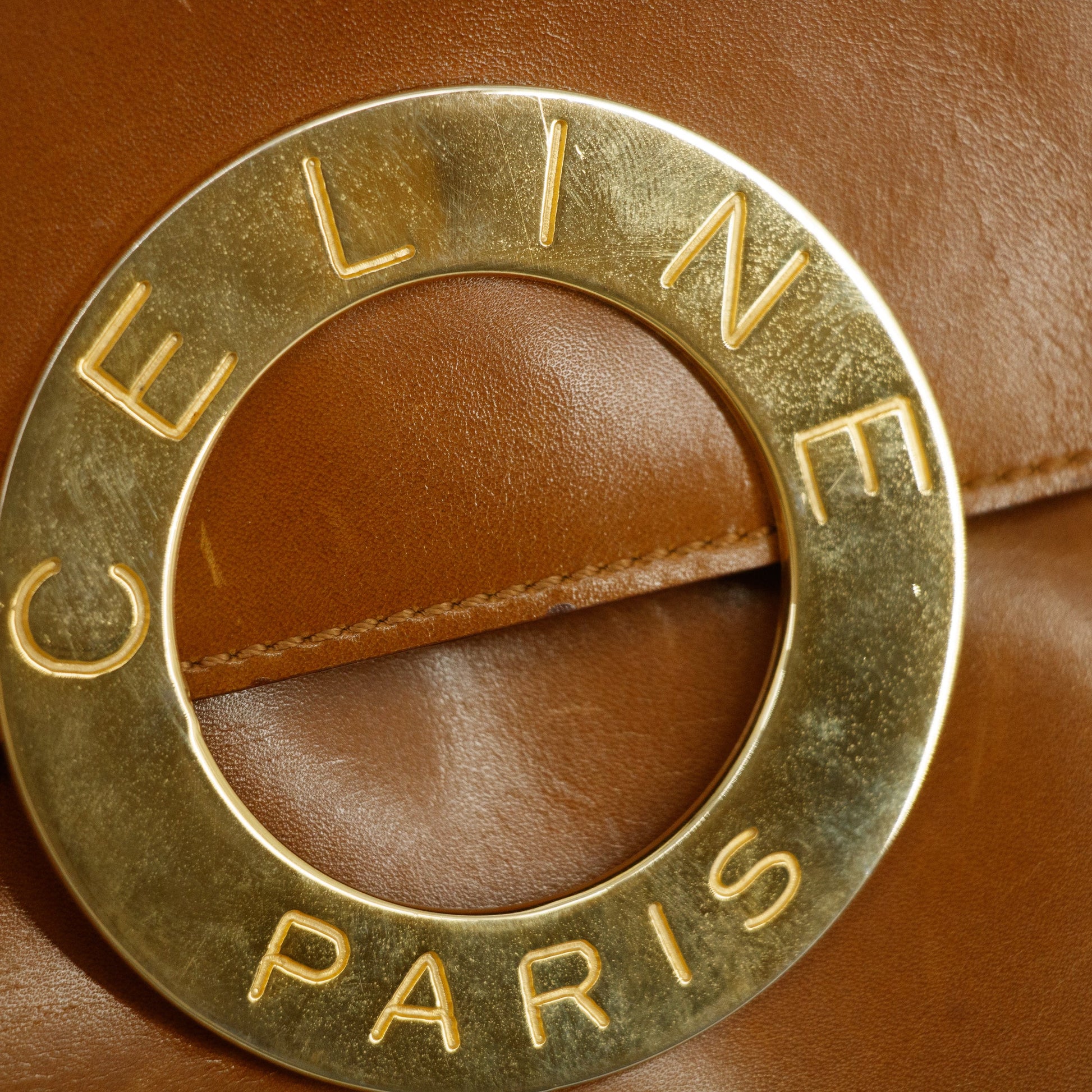 Celine Circle Logo Brown Leather 2 Way Clutch  #5749