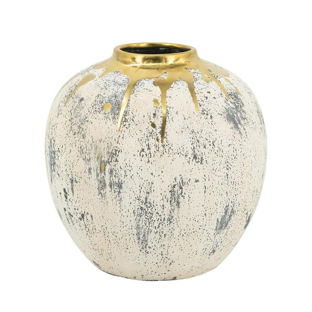 10" Gold Gray And Ivory Abstract Ceramic Round Table Vase