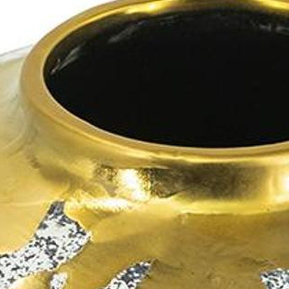 10" Gold Gray And Ivory Abstract Ceramic Round Table Vase