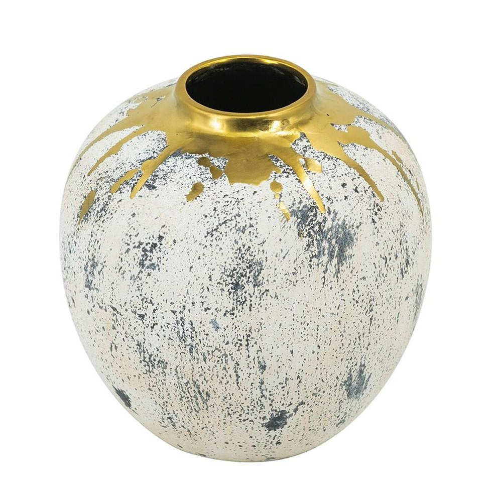 10" Gold Gray And Ivory Abstract Ceramic Round Table Vase