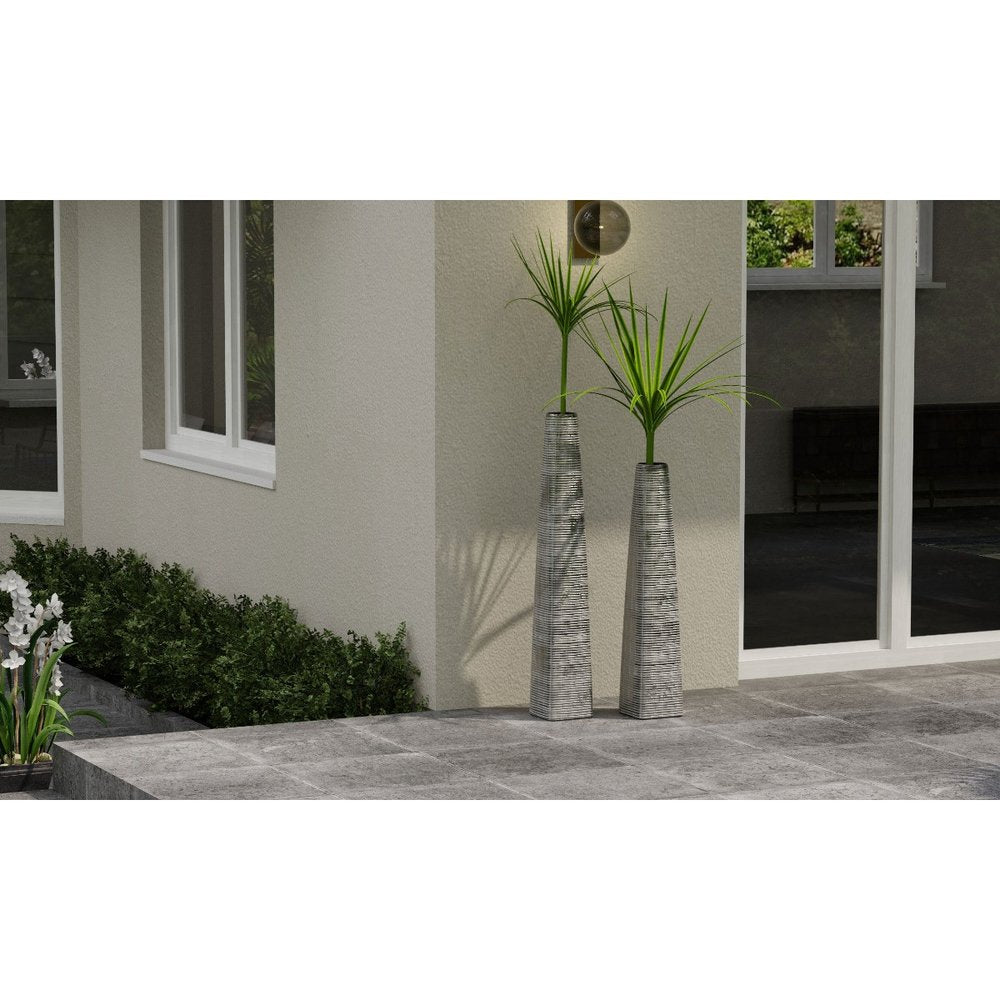 48" Silver Striped Tapered Ceramic Floor Vase
