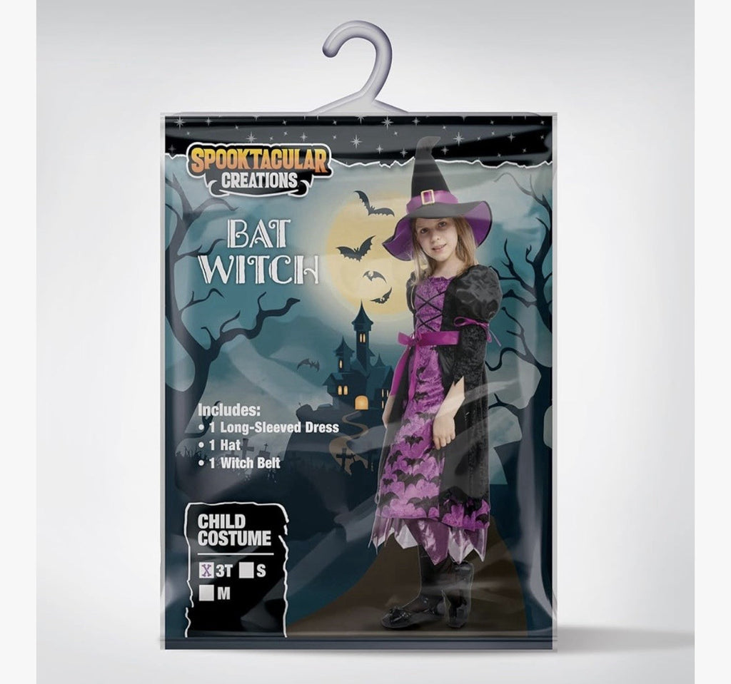 Spooktacular Creations Child Sz M Bat Webs Witch Costume Black Purple Hat Belt