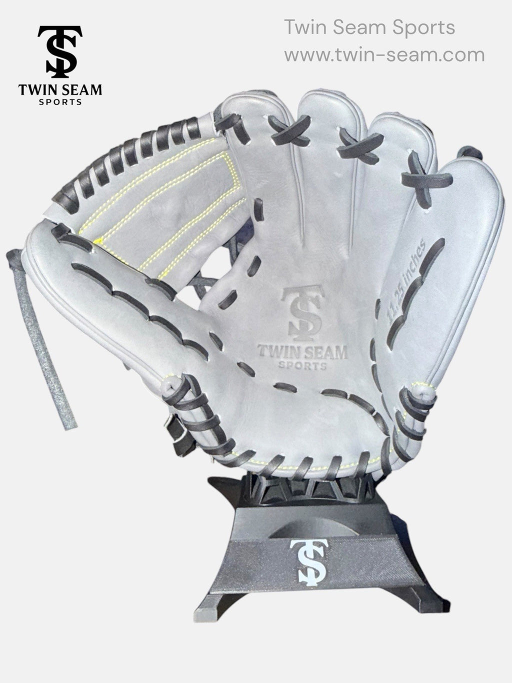 Twin Seam Sports 11.25” Kip Leather Baseball Glove RHT Gray Black Closed Web New