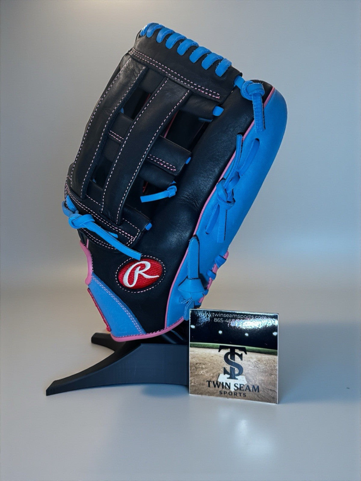Rawlings R9 Series 12.75” Baseball Glove – 3029-6BP – Black / Blue / Pink – RHT
