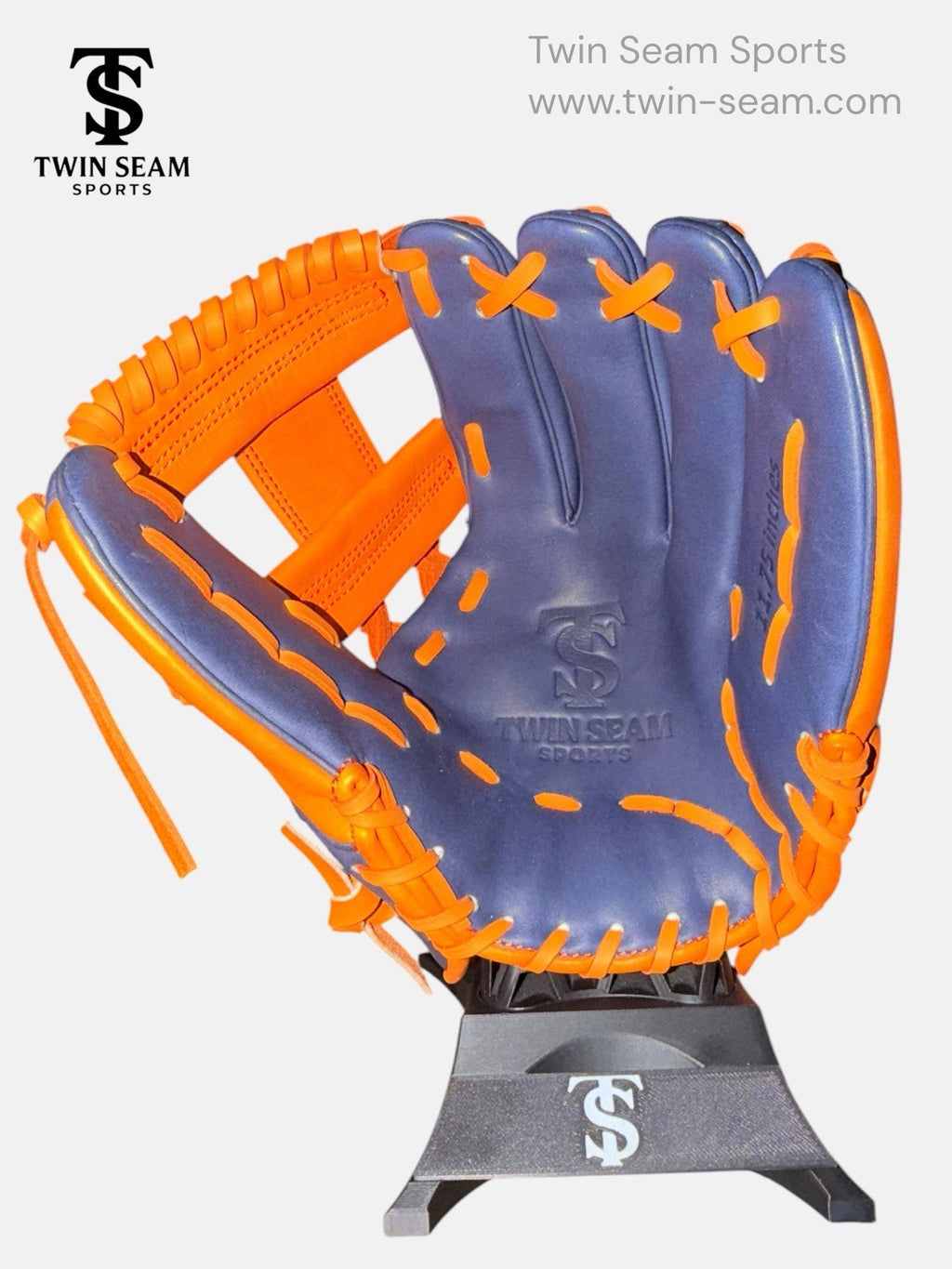 Twin Seam Sports 11.75” Kip Leather Infield Baseball Glove RHT Navy Orange H-Web