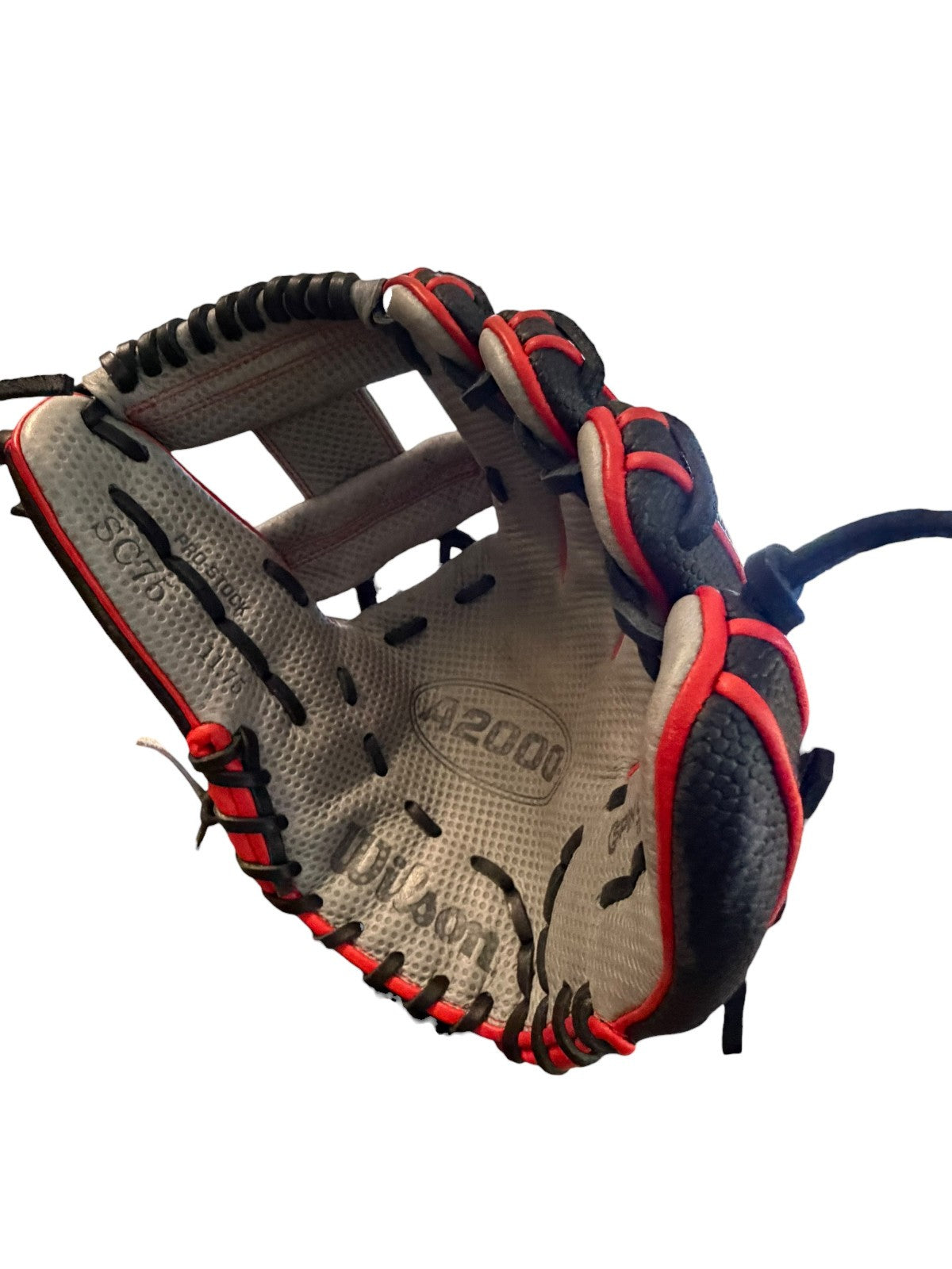 Wilson A2000 11.5” Infield Glove – Gray/Black/Red  75% Broken In Practice Ready