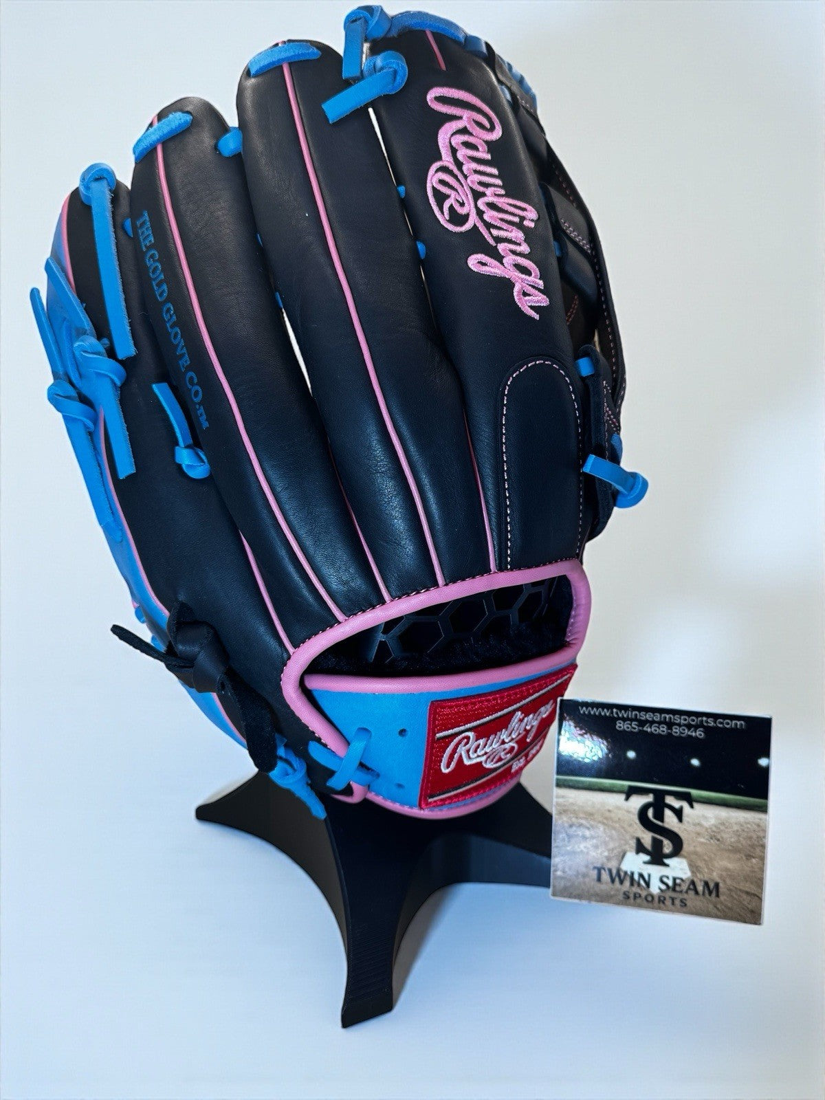 Rawlings R9 Series 12.75” Baseball Glove – 3029-6BP – Black / Blue / Pink – RHT