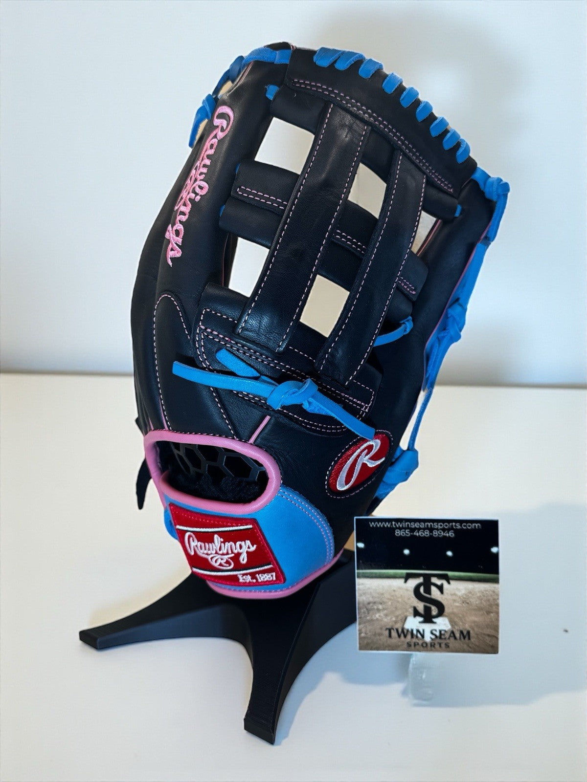 Rawlings R9 Series 12.75” Baseball Glove – 3029-6BP – Black / Blue / Pink – RHT