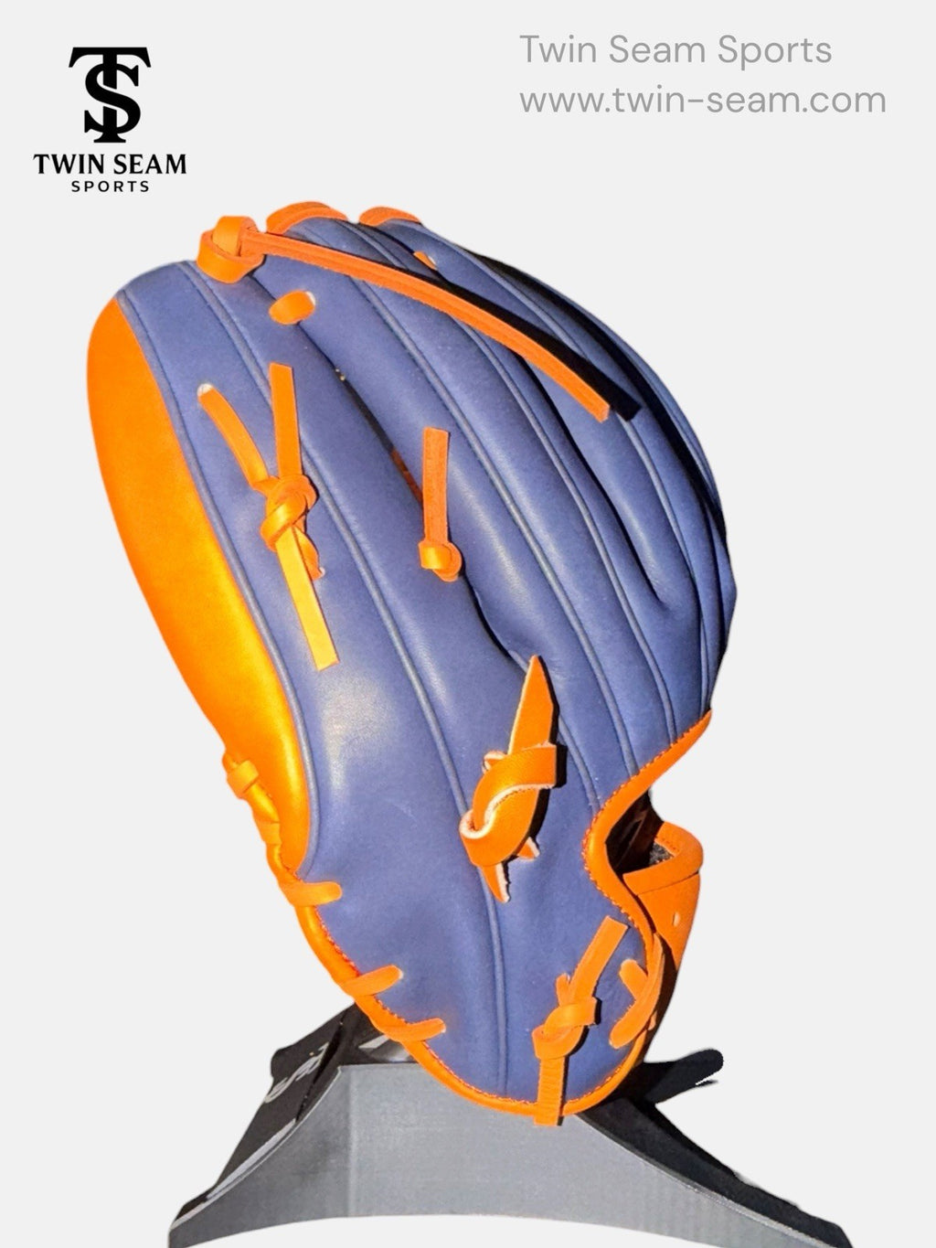 Twin Seam Sports 11.75” Kip Leather Infield Baseball Glove RHT Navy Orange H-Web